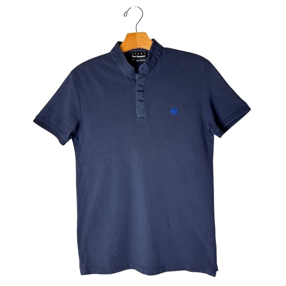 The Kooples Shirt Men XS Blue Cotton‎ Pique Logo Fitted Officer Collar Polo - Picture 1 of 12